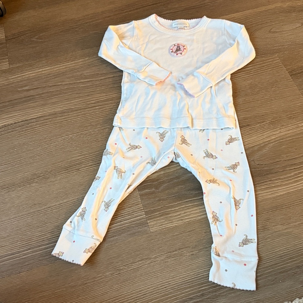 Magnolia baby embroidered party monkey two piece baby pajamas size 6-12 months